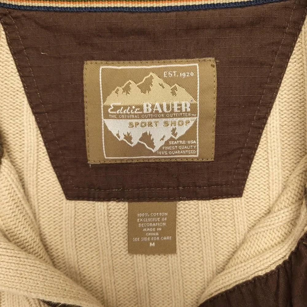 Eddie Bauer Sweater Mens‎ M Beige Ribbed Cotton Mock Neck Henley Knit Pullover - Picture 5 of 11
